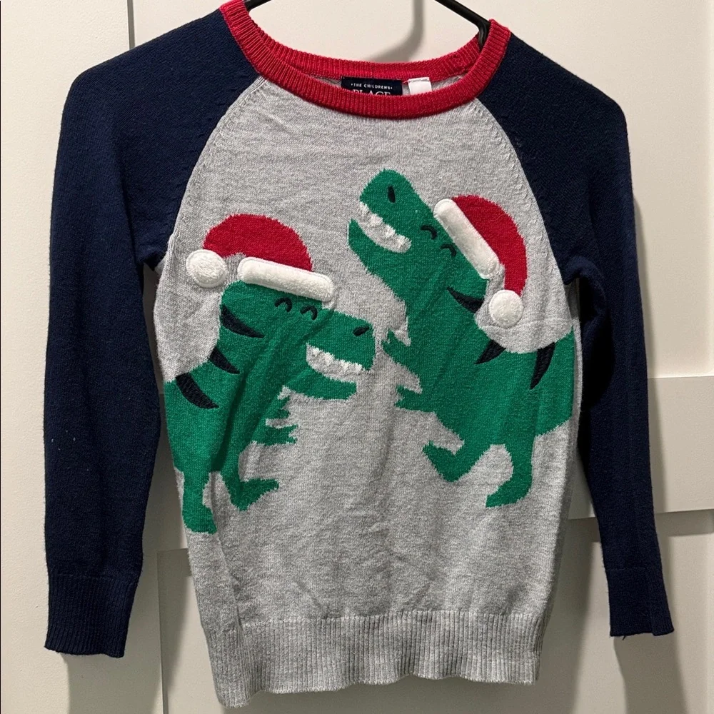 The Children's Place Festive Dinosaur Sweater - Navy, Gray, Red
